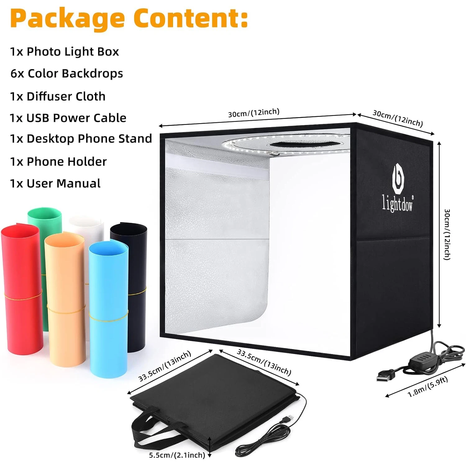 Photography Lighting Kit Portable - Lightdow Fotostudio-Leuchtkasten-Set, 30 x 30 x