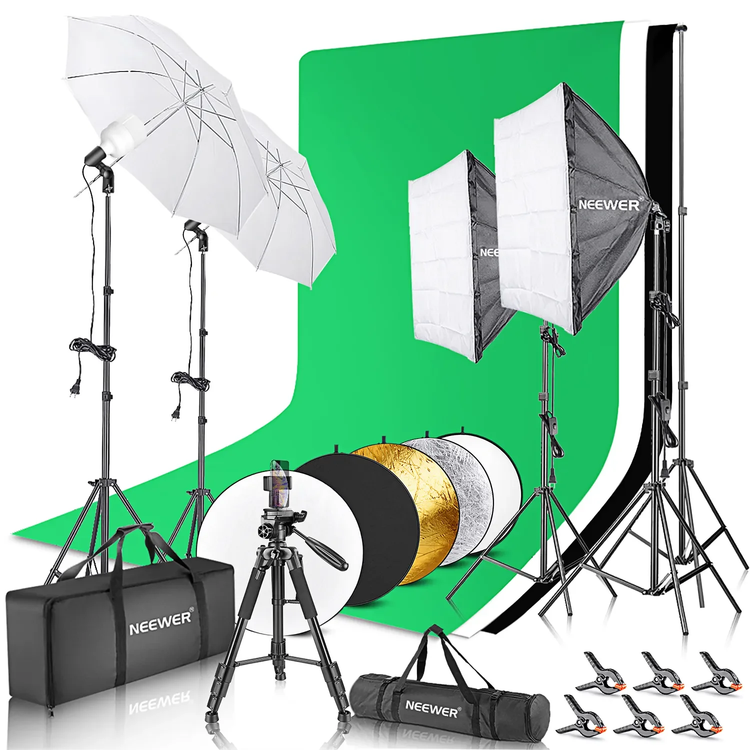 Photography Lighting Kit Neewer - Neewer Komplettes Fotografie-Beleuchtungsset: 8,5x10 Fuß Hintergrund-Stützsystem/800W