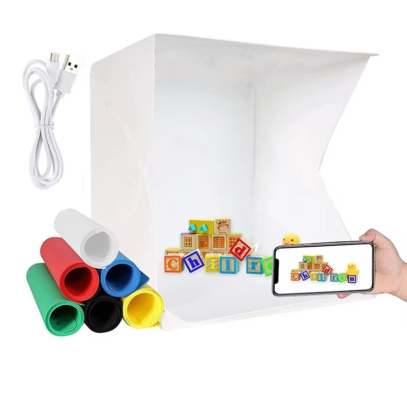 Photography Lighting Kit Portable - Faltbarer Lichtkasten, tragbares Fotostudio-Zelt mit LED-Beleuchtung,